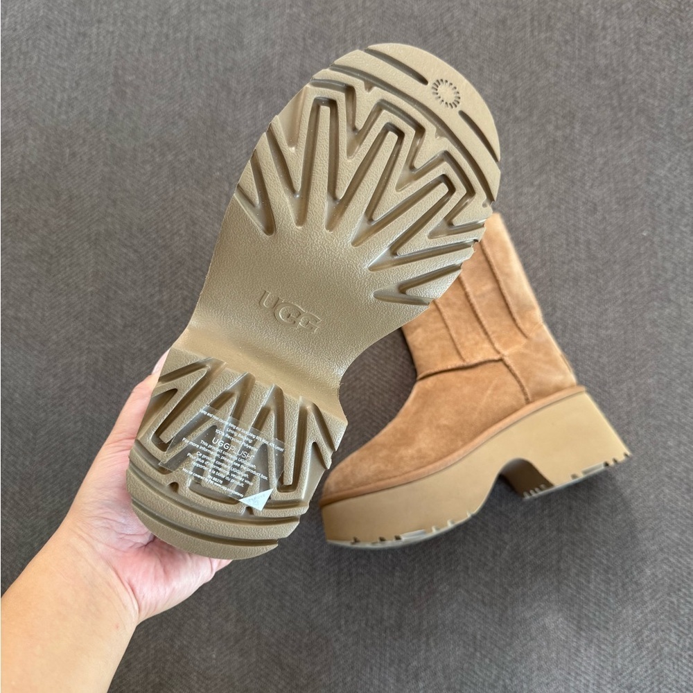 UGG Classic New Heights Suede and Shearling Heeled Ankle Boot - Picture 8 of 9
